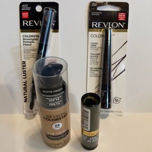 Revlon 4 pc Makeup Bundle Foundation Lipstick Eyeliner & Brow Pencil New